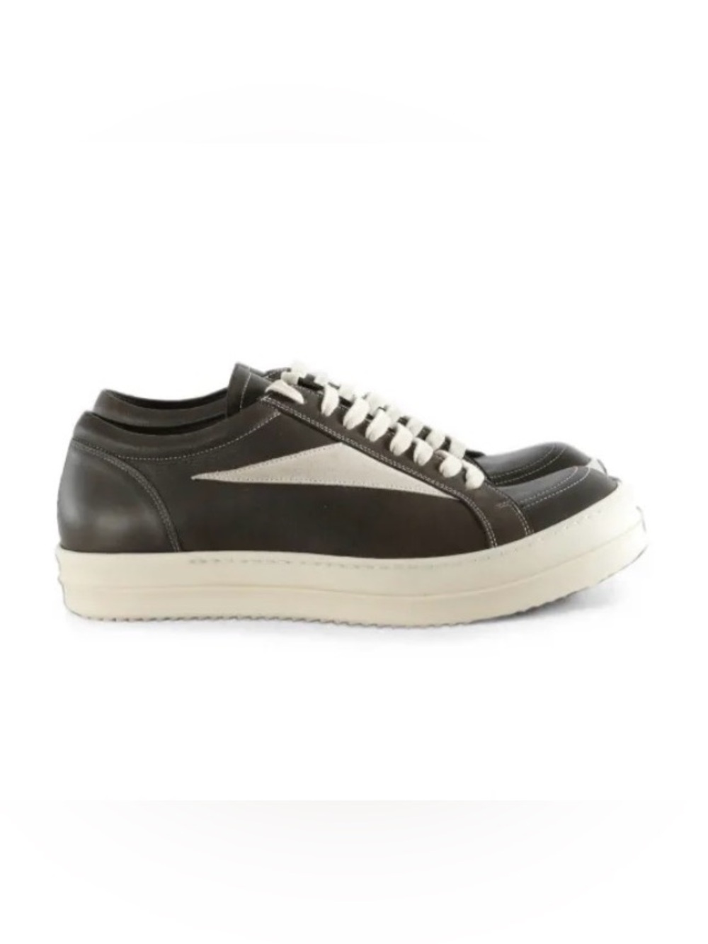 Rick Owens Men's Dark Brown Leather Sneakers with Cream Accents